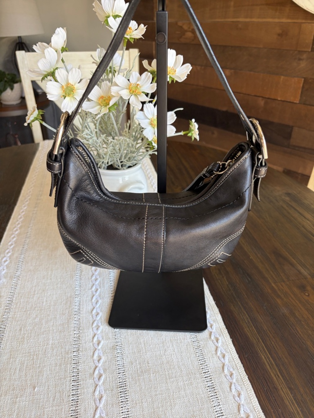 Vintage Coach SoHo mini Shoulder Hobo Bag black leather -  Style #8A01 - Picture 2 of 12